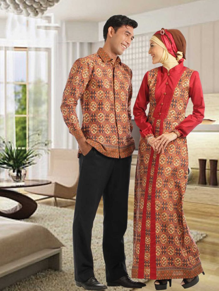 Baju batik muslim sarimbit pria dan wanita dengan tampilan modern dan trendy